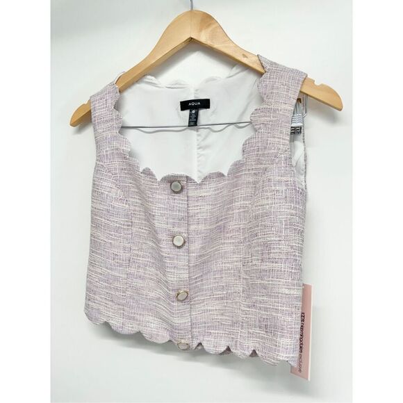 AQUA Tweed Scalloped Crop Top Size Small Lilac Side Zip Closure NWT - Picture 5 of 8